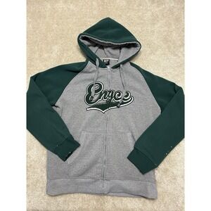 Vintage ENYCE Full Zip Hoodie Mens 2XL Gray Green Embroidered Spell Out Logo